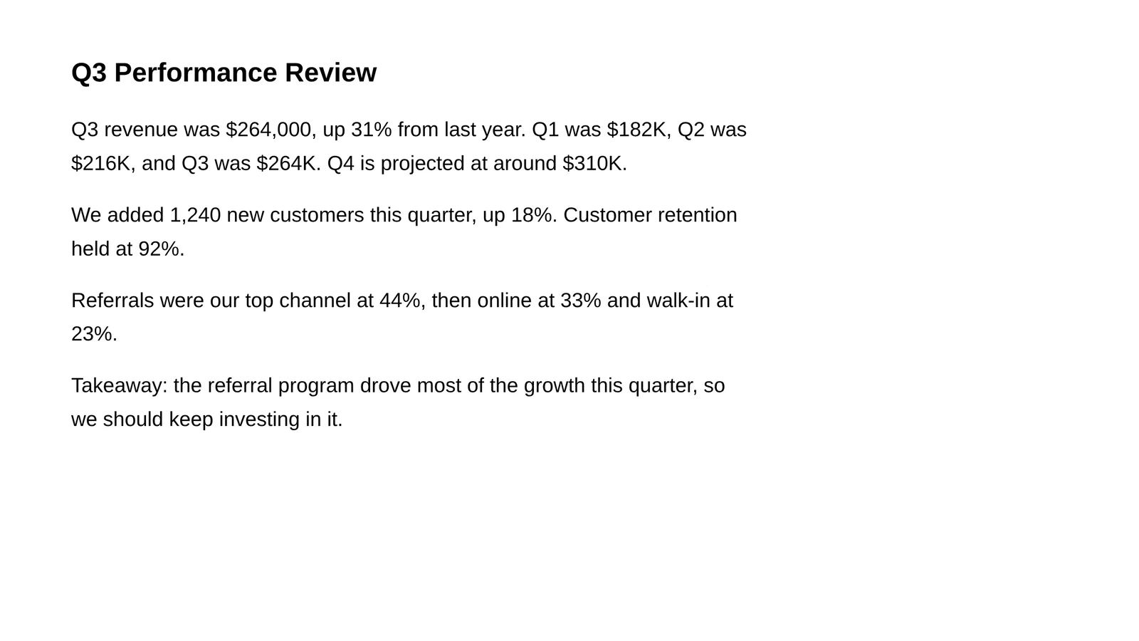 Original quarterly review, typed as plain text without visual hierarchy