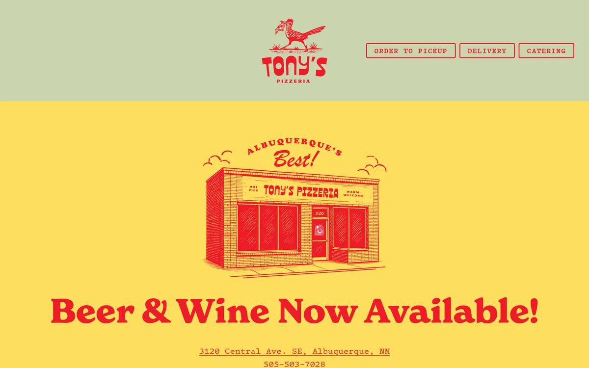 Screenshot of the Tony's Pizzeria website